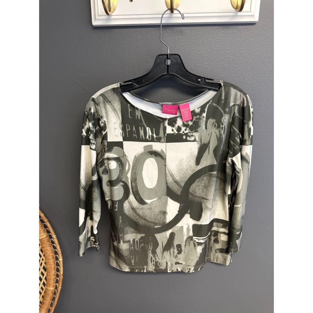 Vintage Thalia Sodi Womens Size M Top 3/4 Sleeve Y2K Graphic Art Casual Funky